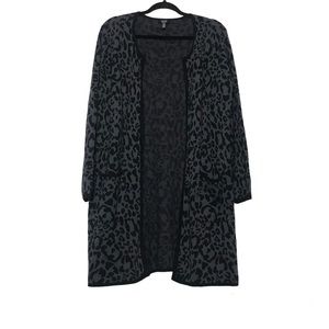 Jones New York Wool Viscose Black Cheetah Print Open Front Duster Cardigan Sz M